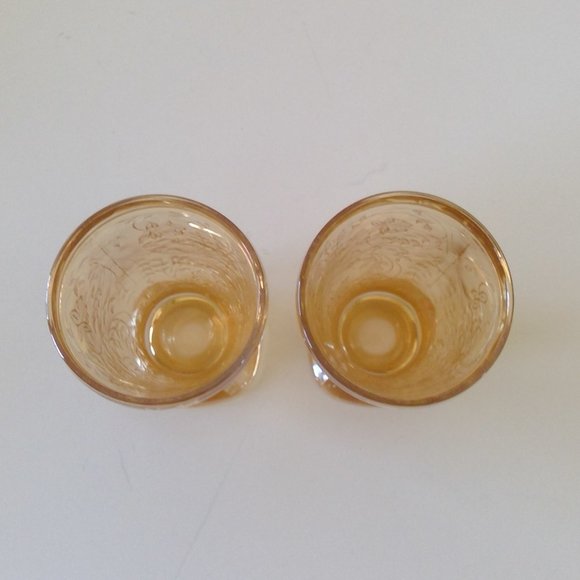 S/2 Vintage Jeannette Floragold Louisa Iridescent Water Glasses Juice Tumblers - Picture 3 of 7